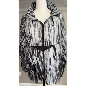Nike Running Mens Windbreaker Jacket Packable Hood Black White Abstract Print L